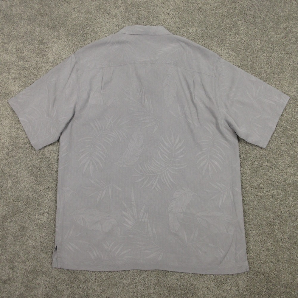 Tommy Bahama Shirt Mens Medium Gray Floral Camp Loop Collar Hawaiian Aloha Silk - Picture 5 of 8